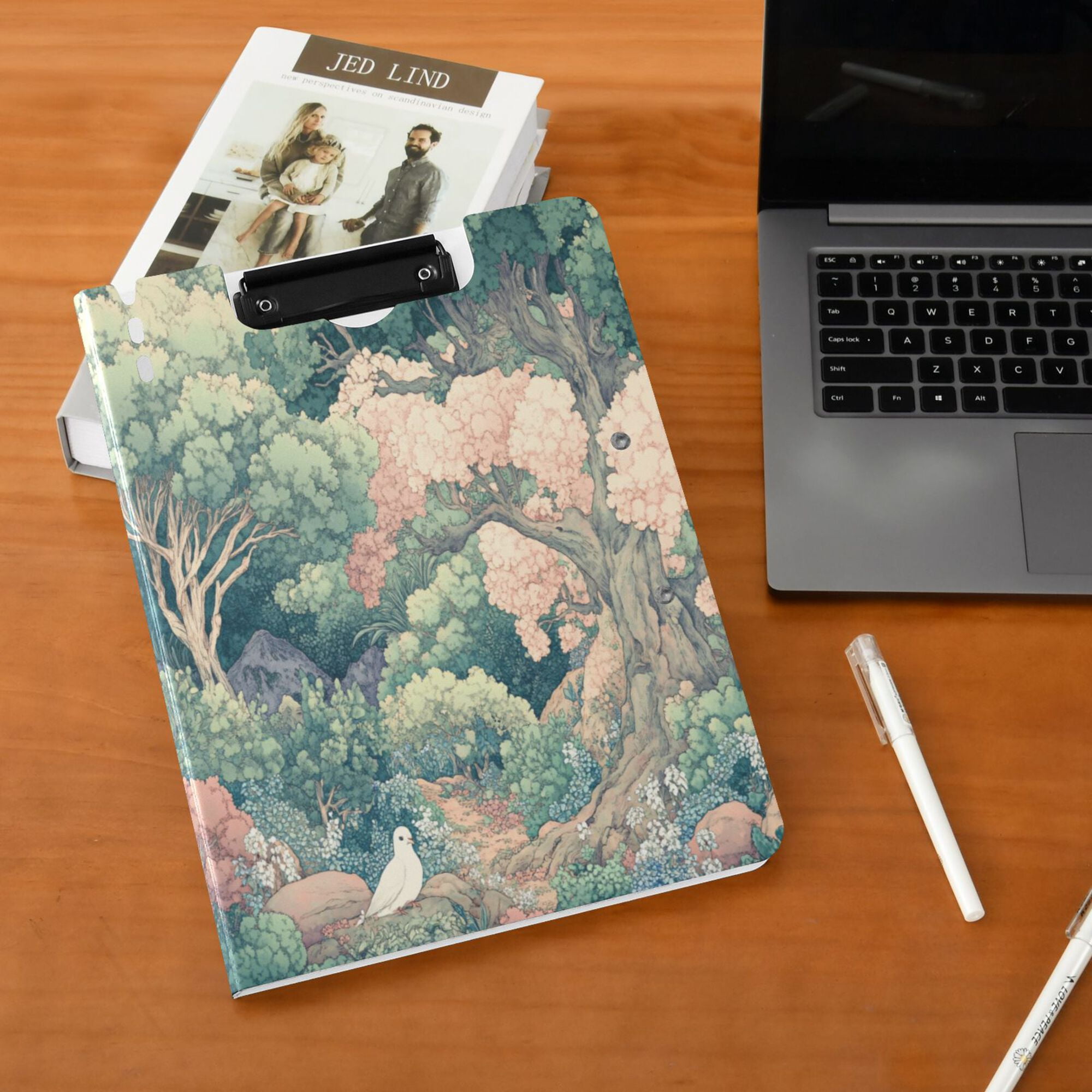 FORMRS A4 Clipboard Folder with Pen Holder Horizontal Foldable School Office Binder, Floral Forest Pattern