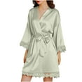 thumbnail image 2 of WREESH Womens Silk Pajamas Casual Homewear Long-Sleeve V-Neck Dress Color Lace Night-Robe One Size Mint Green, 2 of 8