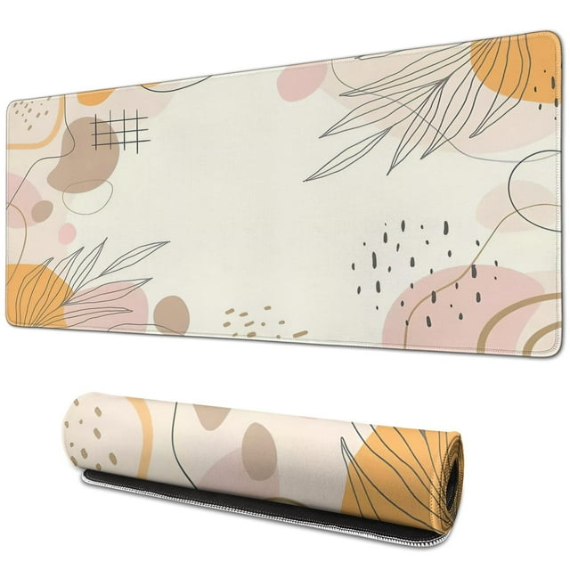 Modern Boho Leaves Mouse Pad | Unique Abstract Art Design | Enhances Office Efficiency | Waterproof & Non-Slip | 31.5x11.8 Inches