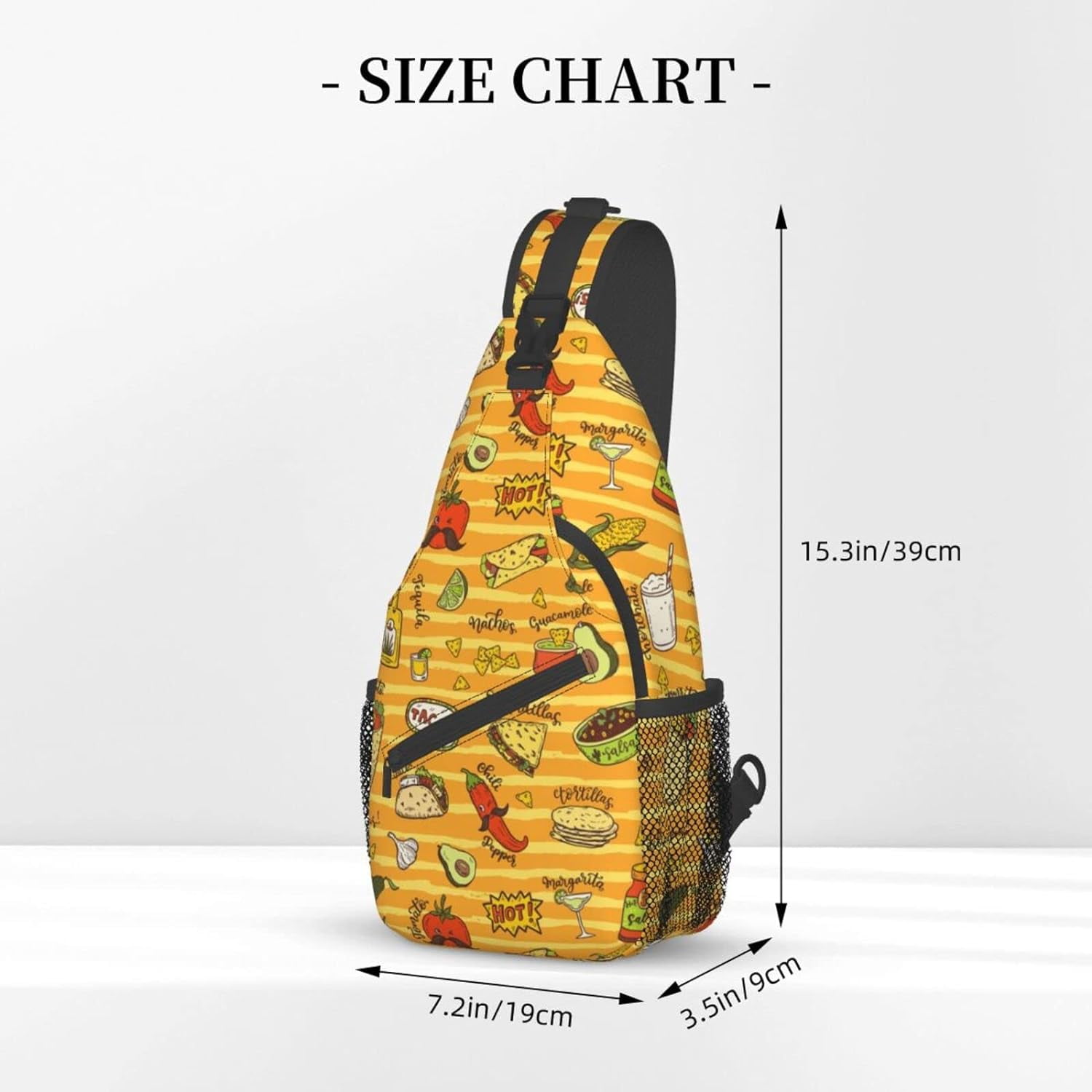 Cartoon Hand Drawn Mexican Food Pattern Sling Bag Crossbody Hiking Travel Chest Bags Backpack Shoulder Daypack for Women Men
