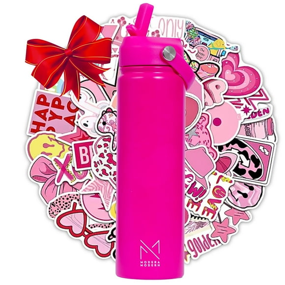 Chic Pink Water Bottle with Stickers for Trendy Teen Girls