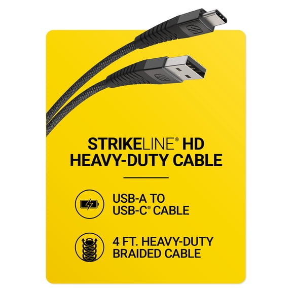 Scosche Strikeline 4ft USB-A to USB-C Heavy Duty Braided Fast Charging Cable Black SHDCAB4-HT