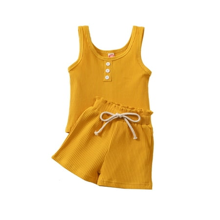 

TheFound Toddler Little Girls Cute Summer Clothes Set Sleeveless Tank Tops+Shorts 2Pcs Outfits