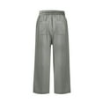 thumbnail image 5 of Summer Pants for Women Linen High Waisted Drawstring Culotte Pants Summer Elastic Waist Wide Leg Cropped Capri With Pockets Lady Elastic Waist Pant Training for Women Petite Sparkly Leggings Grey 2XL, 5 of 5