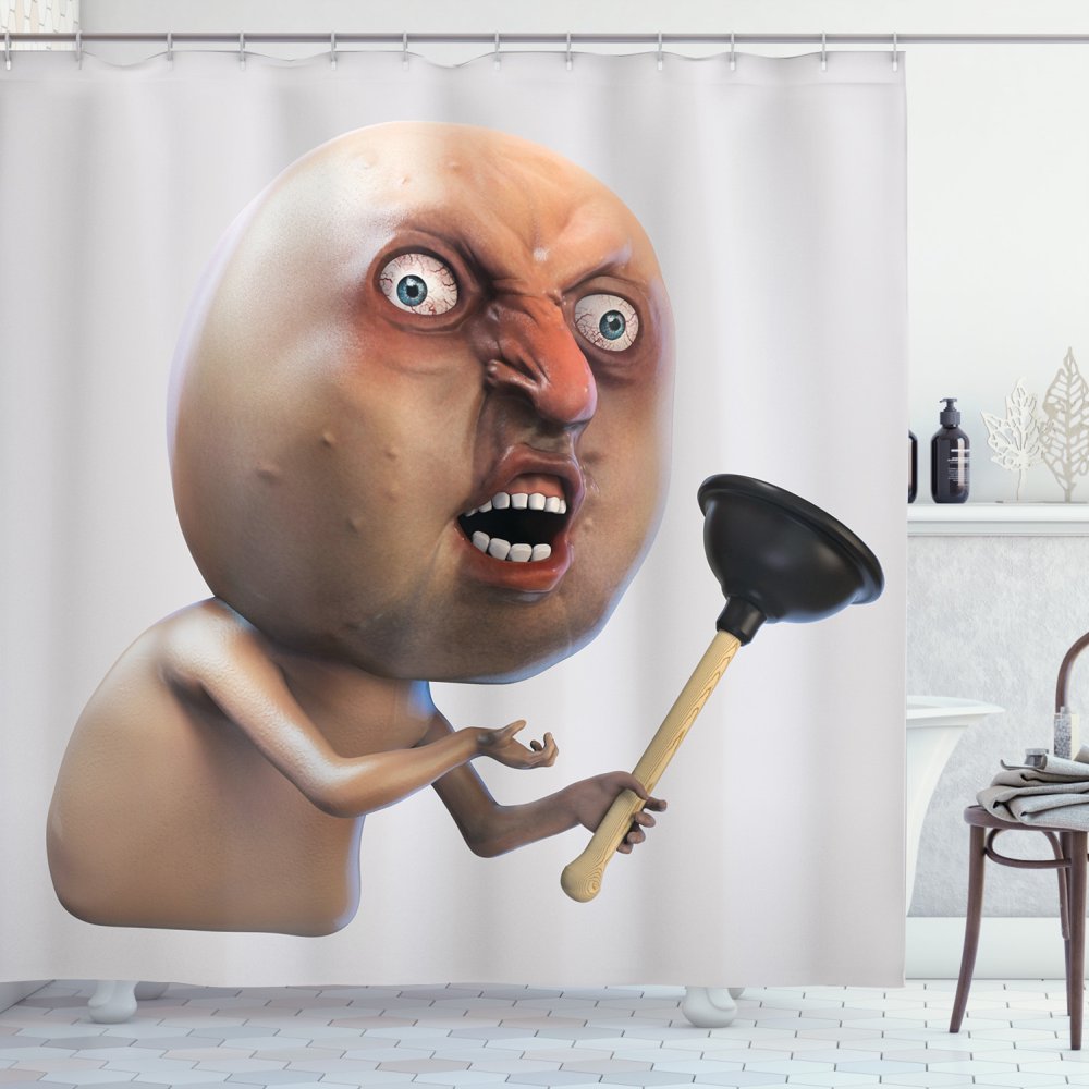 Humor Shower Curtain, Why You No with Plunger Guy Meme with Long Face