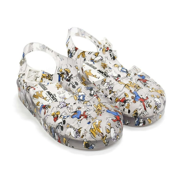 Mini Melissa Toddlers Possession With Mickey Original Slip-On Sandal With Buckle Closure, Clear Multi Color,8 M US