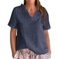 thumbnail image 2 of Womens Linen Shirt Casual Short Sleeve V Neck Cotton Blouse Loose Fit Work Gauze Tops 2025 Fashion Outfits, 2 of 6