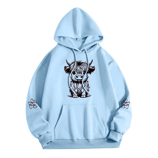 WEAIXIMIUNG Sweat à Capuche Zippé pour Femmes Mignon Manches Longues Adulte Imprimé Graphique Vache Pull Chandails en Molleton à Cordon