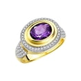 thumbnail image 3 of RYLOS Rings for Women 14K Gold Plated Silver Ring Classic 9X7MM Oval Gemstone & Diamonds February Amethyst Jewelry Size 8, 3 of 7
