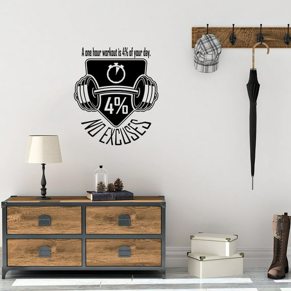 One Hour Workout No Excuses Fitness Workout Success Motivation Quotes Wall Decal Healthy Lifestyle for Girls / Boys Gym Home Sports Room Decor Vinyl Wall Art Sticker Decoration Size (40x35 inch)