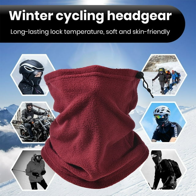 YAOBAMM Drawstring Neck Gaiter Winter Multifunctional All in 1 Fleece Neck Gaiter Solid Color Drawstring Face Guard Thick Cycling Headwear Running Sport