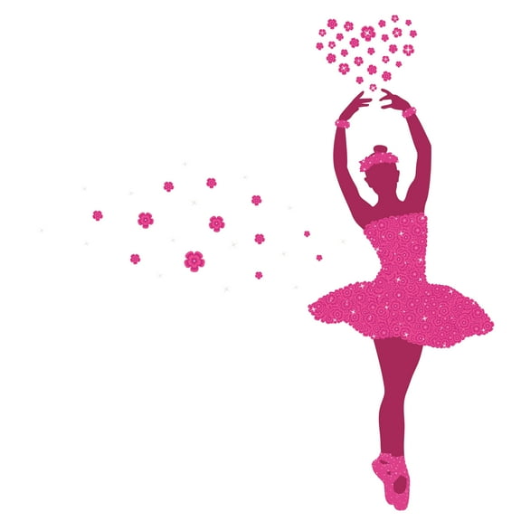 BALLERINA - Easy To Apply Ballerina Vinyl Decoration Colorful Pink Outfit Tutu Dress Design Kids Girls Nursery Bedroom Wall Decal - Home Living Room Floral Art Wall Sticker 9" x 10"