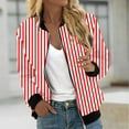 thumbnail image 2 of UTSJKR Women's Fashion Striped Print Jackets Lightweight Zip Up Stand Collar Long Sleeve Bomber Coat 2024 Fall Winter Loose Fit Pocket Jacket Red L, 2 of 5