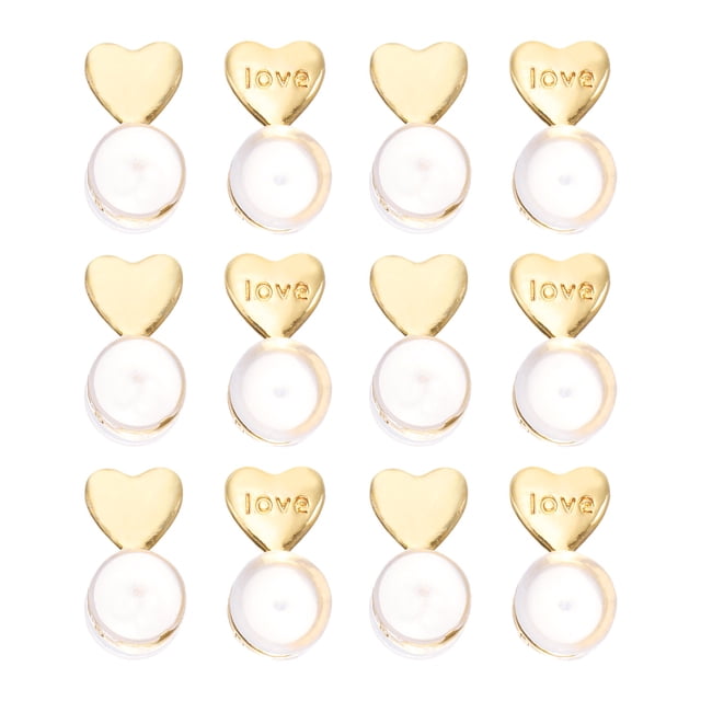 Uxcell Heart Silicone Earring Lifter, Tapón de respaldo de arete de goma seguro para reemplazos de aretes caídos (dorado, paquete de 12)