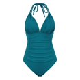 thumbnail image 3 of One Piece Bathing Suit for Women Shirred Tummy Control Swimsuits Halter Backless Monokini Swimwear, 3 of 4