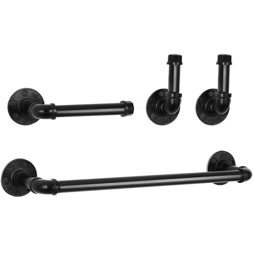 4Pieces Industrial Pipe Towel Holder Set, Rustic Farmhouse Black Towel Rack Wall Mounted, Bath