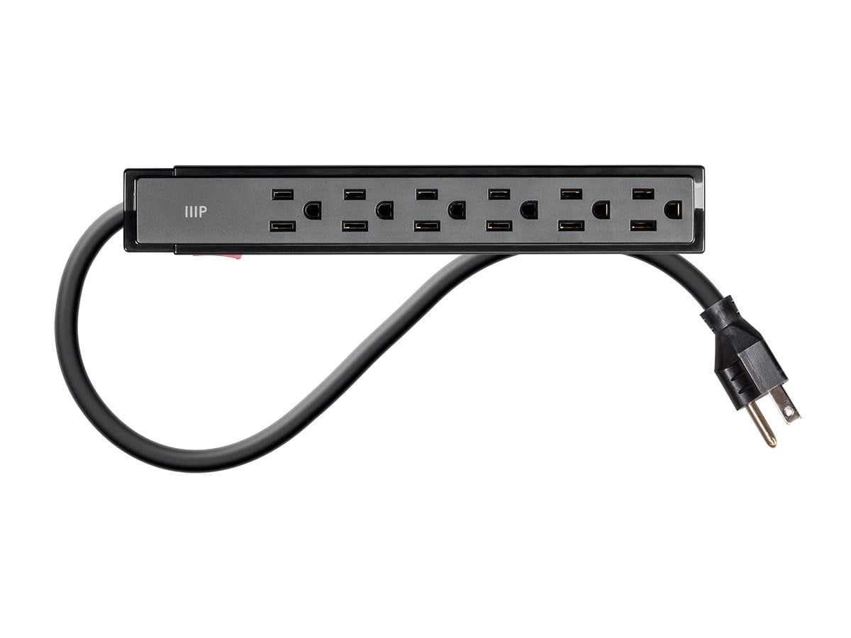 Monoprice 6 Outlet Surge Protector Power Strip - 2 Feet - Black (2 Pack) Heavy Duty Cord | UL Rated, 201 Joules, 1800-watt capacity