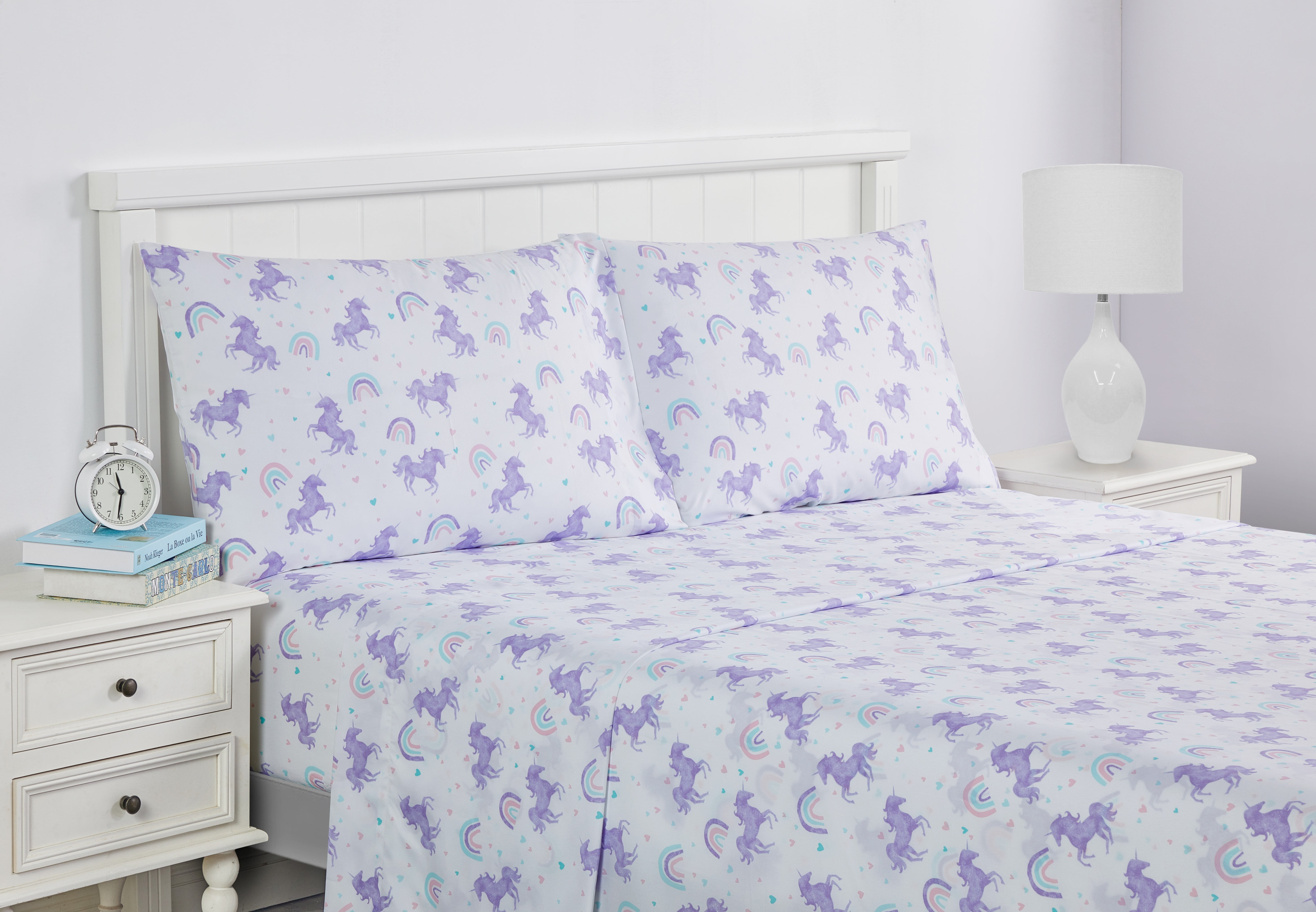 Your Zone Kids Super Soft Microfiber Sheet Set Full, Purple Unicorn, 4 Piece