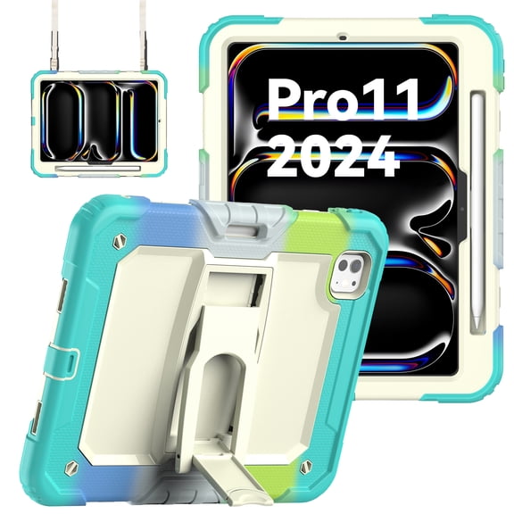 Allytechgroup iPad Air 10.9" Case, Build in Screen Protector Rugged Shockproof Kids Friendly Kickstand [Shoulder Strap] Bumper Case for Apple iPad Air 5th 4th Gen 10.9", Colorful Blue