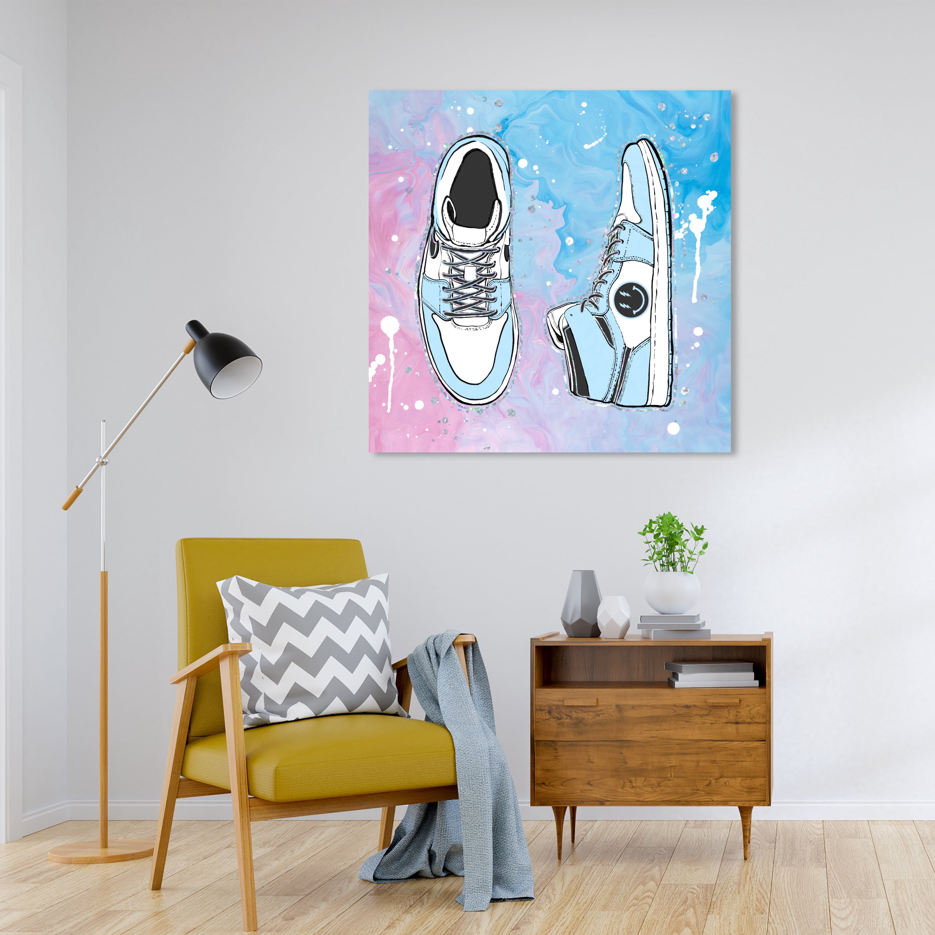 Wynwood Studio Canvas Preppy Sneakers Fashion and Glam Shoes Wall Art Canvas Print Blue Pastel Blue 30x30