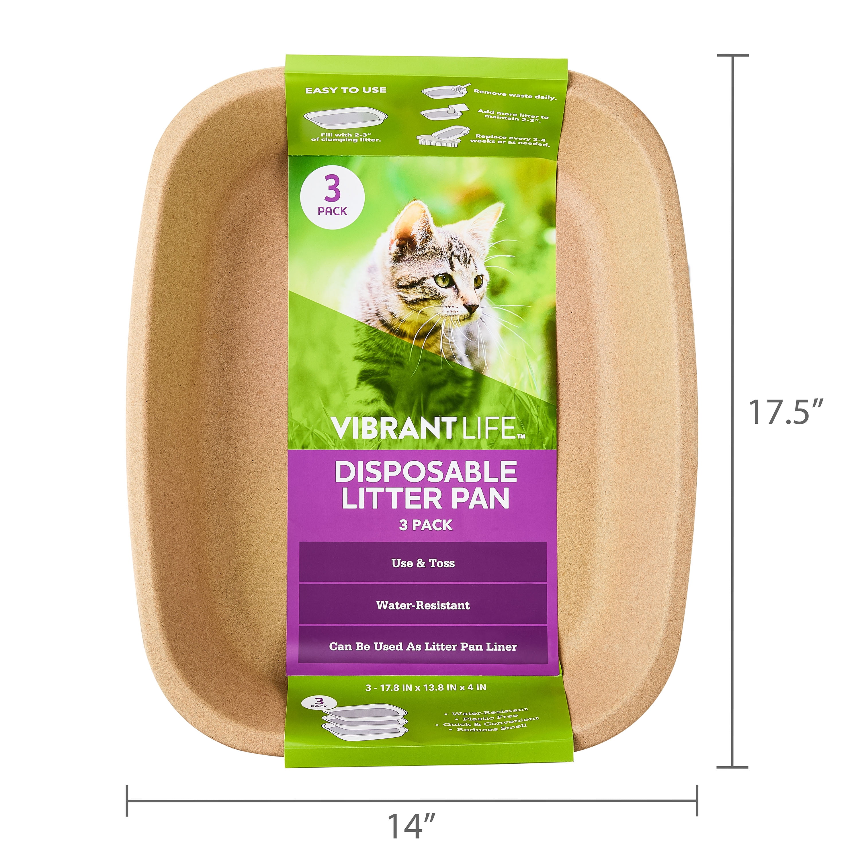 Vibrant Life Disposable Water-Resistant Cat Litter Box, 3 Count