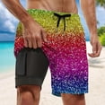 thumbnail image 2 of Mens Swim Trunk Shimmering Rainbow Gradient 2 In 1 Quick Dry Swim Shorts Mens Swimsuit Board Shorts With Pockets Light Pink L, 2 of 4