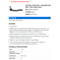 thumbnail image 2 of Left Outer Tie Rod End - Compatible with 2002 - 2003 Toyota Camry, 2 of 2