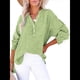 thumbnail image 2 of Blusas Casuales de Larga con Cuello en V y Botones para Mujer, Blusas Lisas de Gran Tamaño. Verde XXL, 2 of 7