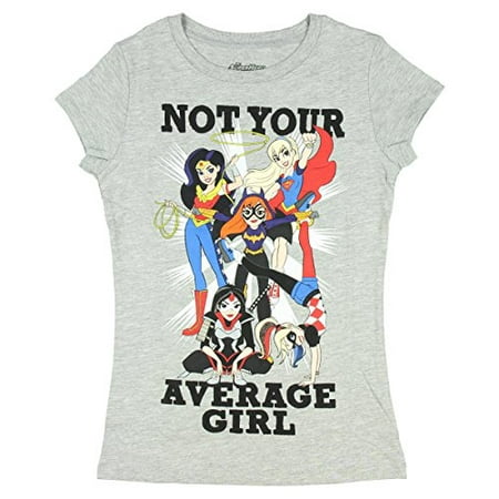 DC Super Hero Girls Not Your Average Girl Heather Gray Tee Shirt (Girl Sizes 4-16) (Medium 7/8)