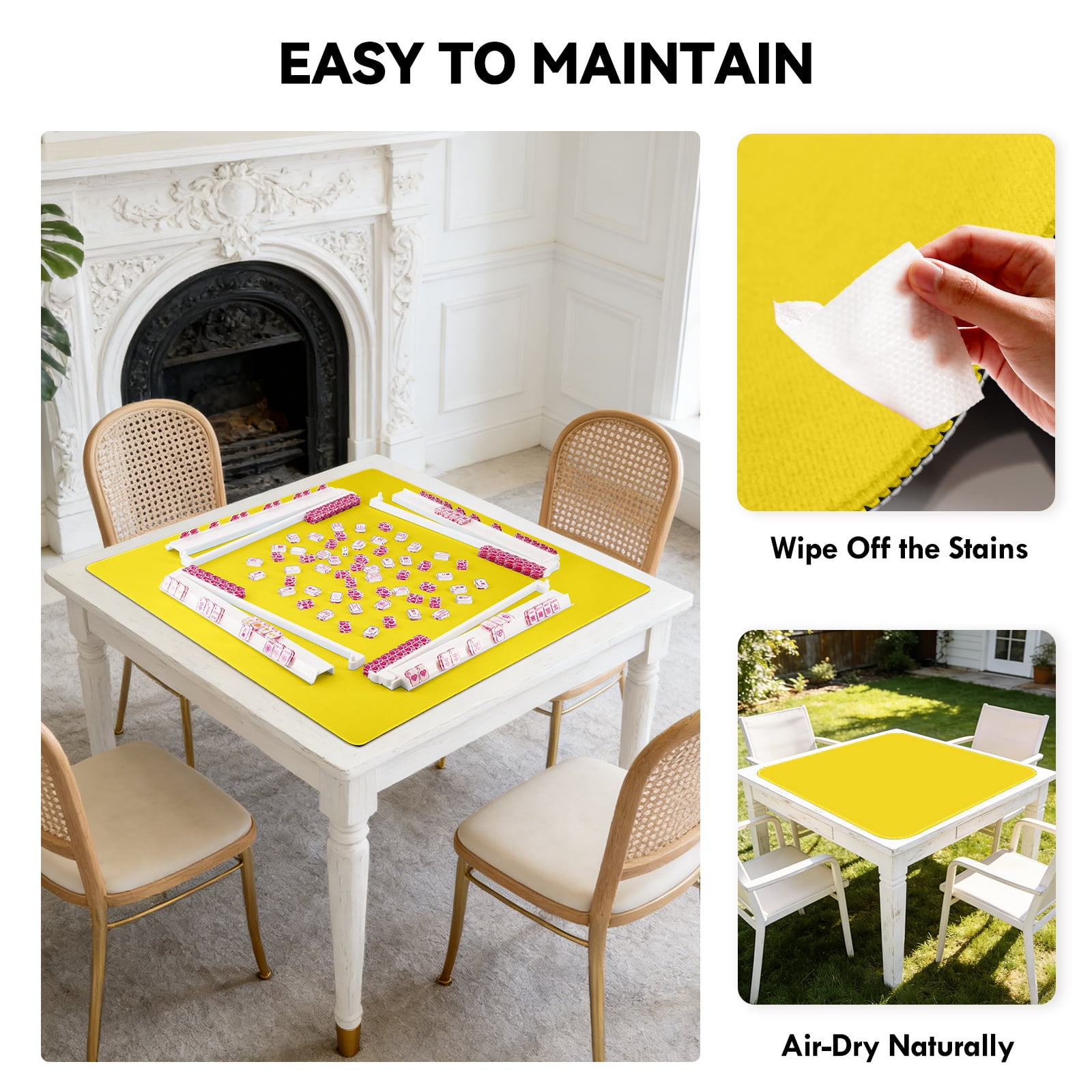 AzulHome Anti-Slip & Noise Reducing Mahjong Table Cover - Multi-Game Mat for Poker, Cards, Dominoes with Carry Bag (Yellow)