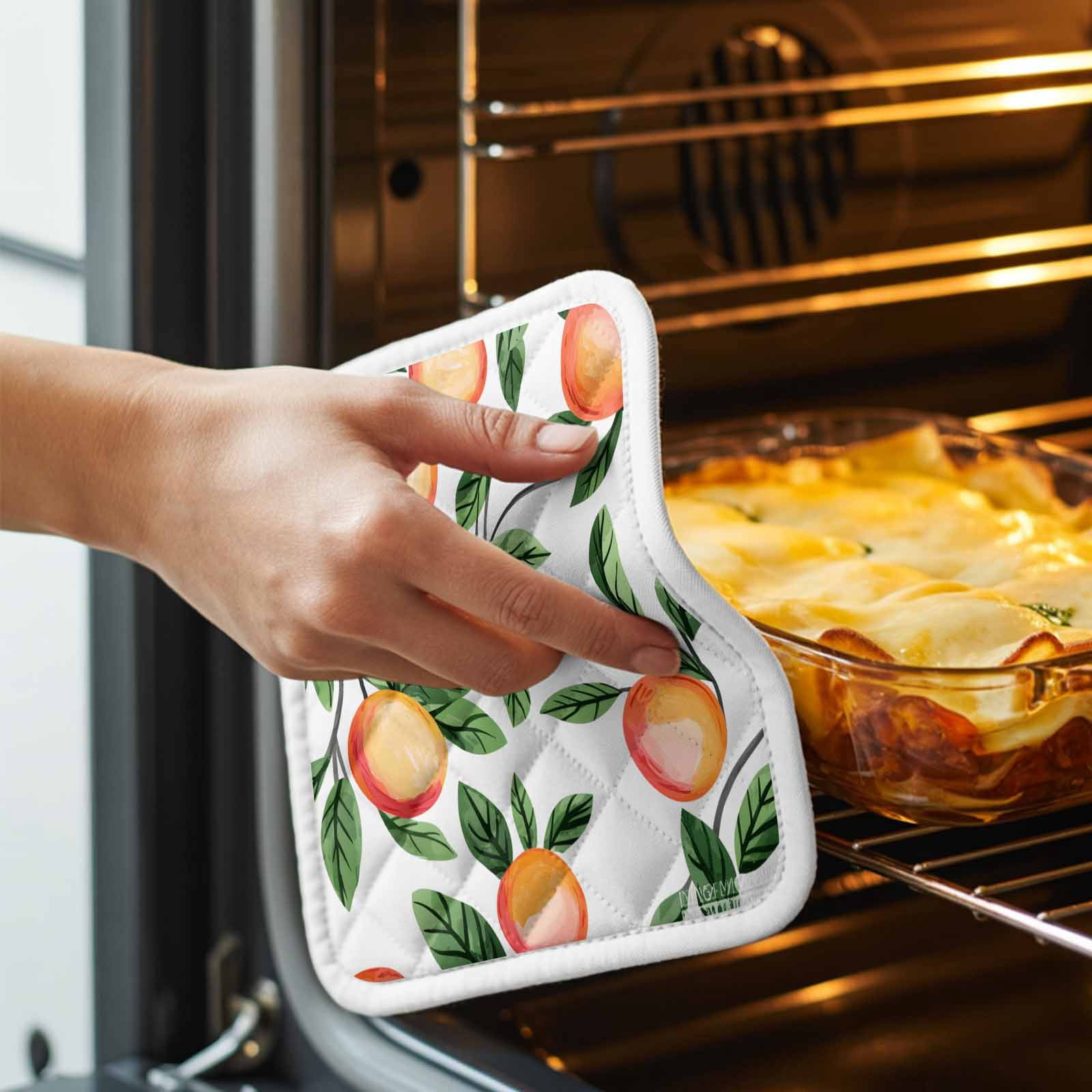 Summer Fruits Pot Holders for Kitchen Heatproof Potholder, 5 Pack Spring Orange Peach Green Botanical Hot Pads Multipurpose Oven Pads Cloth Potholders Trivet for Cooking Baking