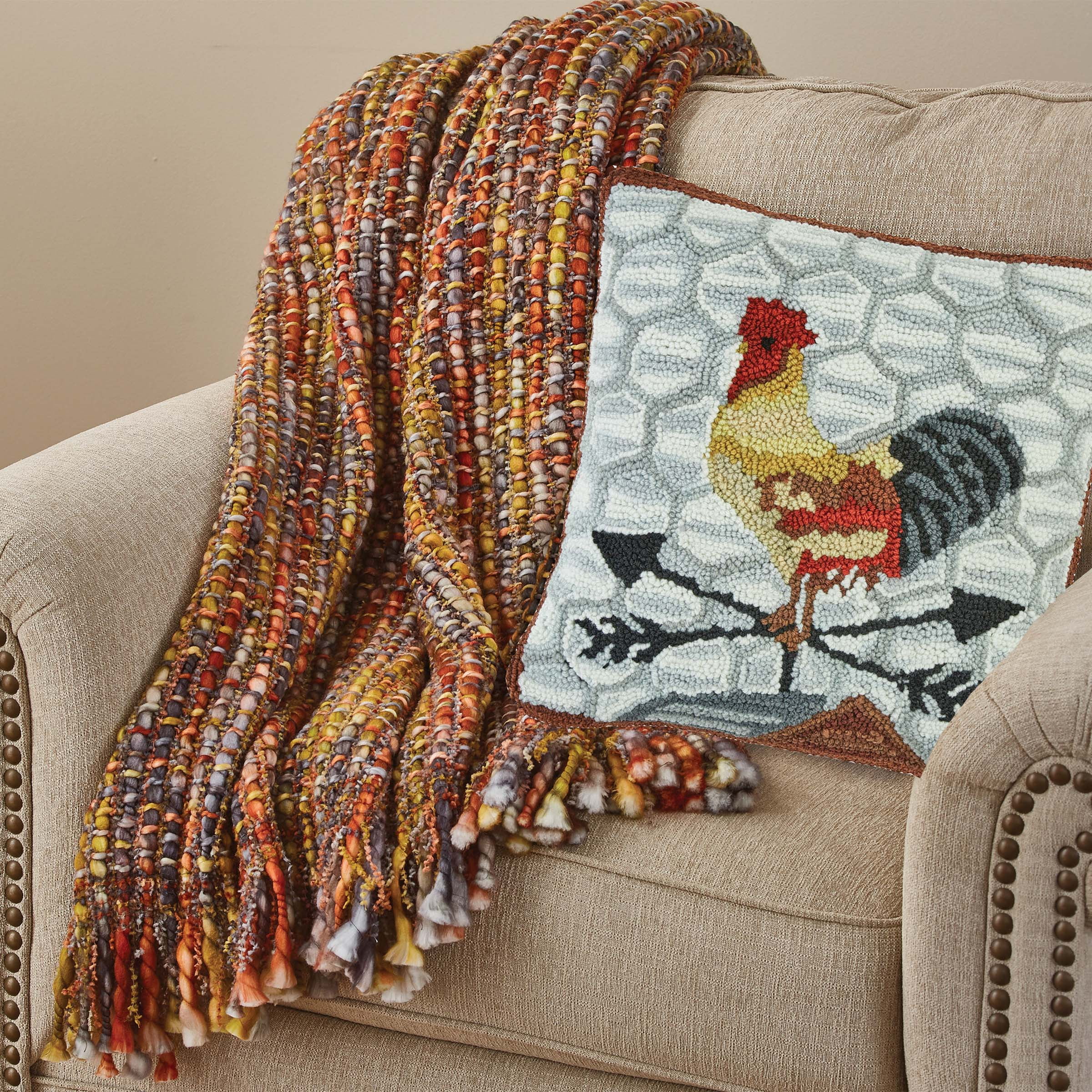 Park Designs Break Of Day Rooster Hooked Pillow Cover 18"