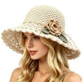 thumbnail image 2 of Womens Straw Hat, Upgraded Foldable Sun Hat for Women, BeachSun Straw Hats for Vacation Travel Beige One Size, 2 of 7