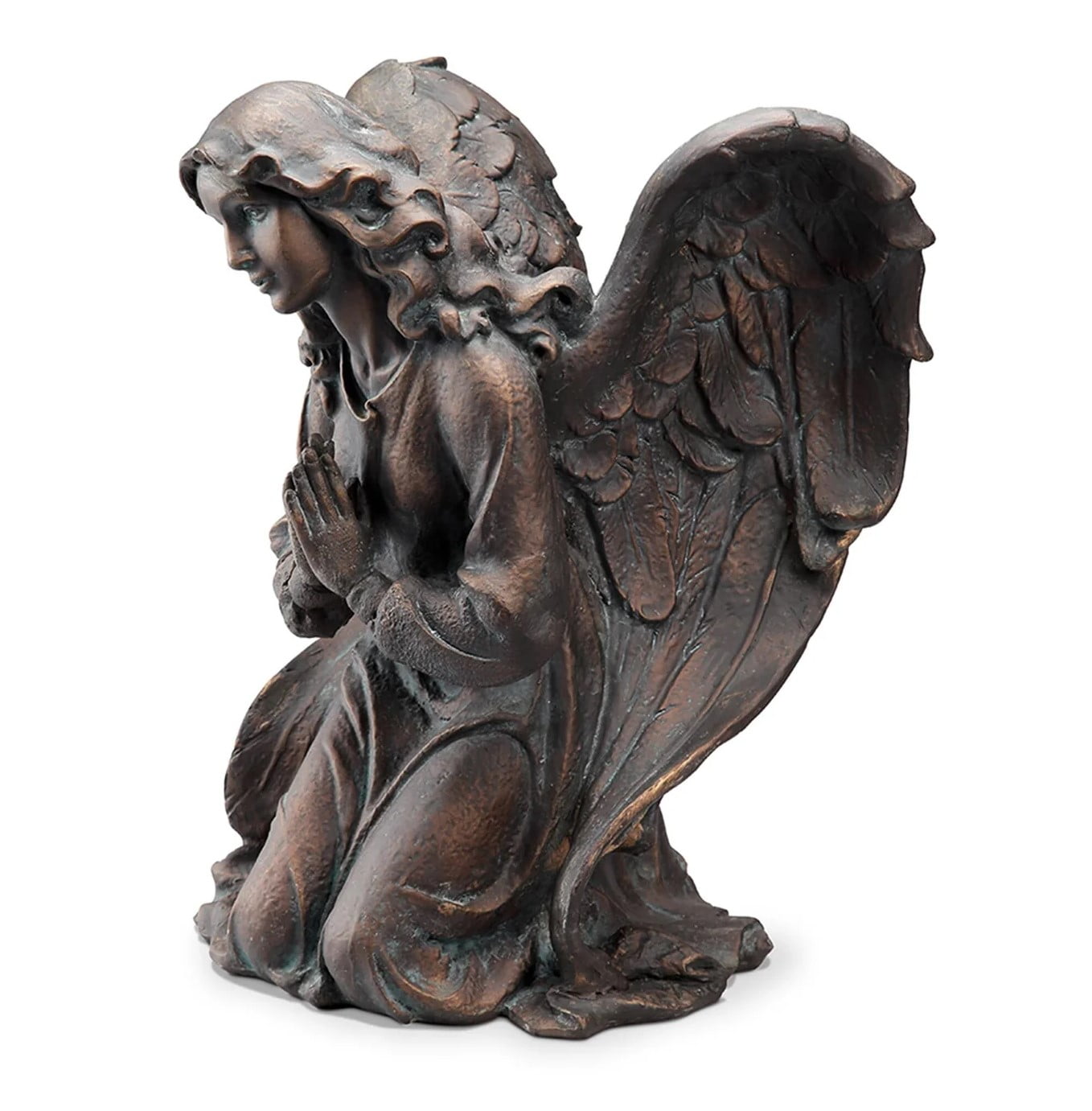 Thoughtful Angel Antique Bronze Resin Garden Sculpture