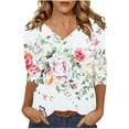 thumbnail image 2 of JTZGDY Floral Shirts for Women Dressy Casual V Neck Summer 3/4 Lenght Sleeve Crewneck Graphic T-Shirts Trendy Cozy Tunic Blouse Lightweight Pullover Tops White M, 2 of 5