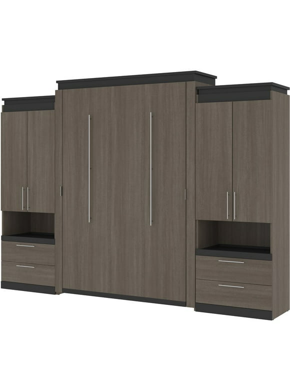 Atlin Designs 124" Queen Murphy Bed with 2 Storage Cabinets in Bark Gray