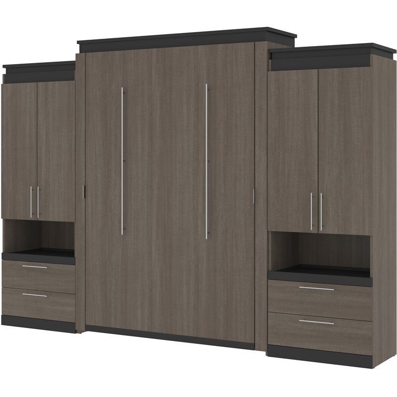 Bestar Orion 124" Queen Murphy Bed with 2 Storage in Bark Gray
