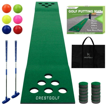 Crestgolf Golf Putting Game Set Putting Green Mat Game Set with 2 Putters, 6 Golf Balls and 1 Portable Bag Indoor&Outdoor Backyard Party