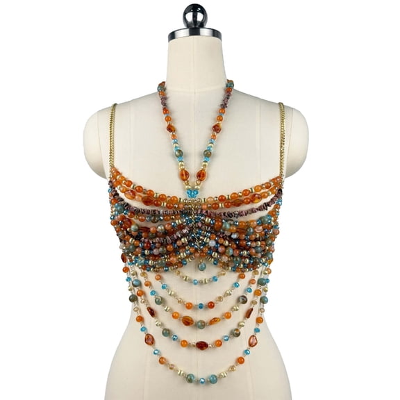 Halterneck Acrylic Multicolor Beaded Tank Top Adjustable Body Chain For Women