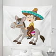 thumbnail image 1 of Donkey Tapestry, Illustration of a Mexican Man Wearing a Traditional Sombrero and Riding a Donkey, Fabric Wall Hanging Decor for Bedroom Living Room Dorm, 5 Sizes, Multicolor, by Ambesonne, 1 of 1