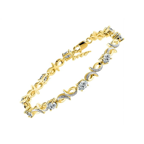 RYLOS Bracelets pour Femmes Bracelet Tennis Infini en Argent Plaqué Or Jaune 925 Pierre Précieuse et Diamants Ajustable pour s'Adapter au Poignet de 7 Pouces-8 Pouces, Bijoux Topaze Blanche 9 - 6x4 mm pour Femmes Bracelets d'Amitié