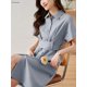 thumbnail image 5 of Vestido camisero informal elegante de verano 2023, vestido midi para mujer con cuello vuelto, manga corta, vestido de una sola botonadura, vestidos de fiesta de noche, 5 of 5