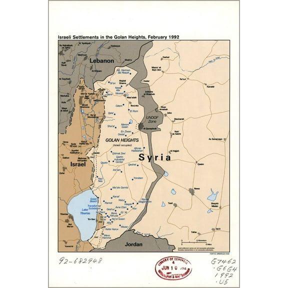 24"x36" Gallery Poster, cia map Israel settlements Golan Heights Feb 1992