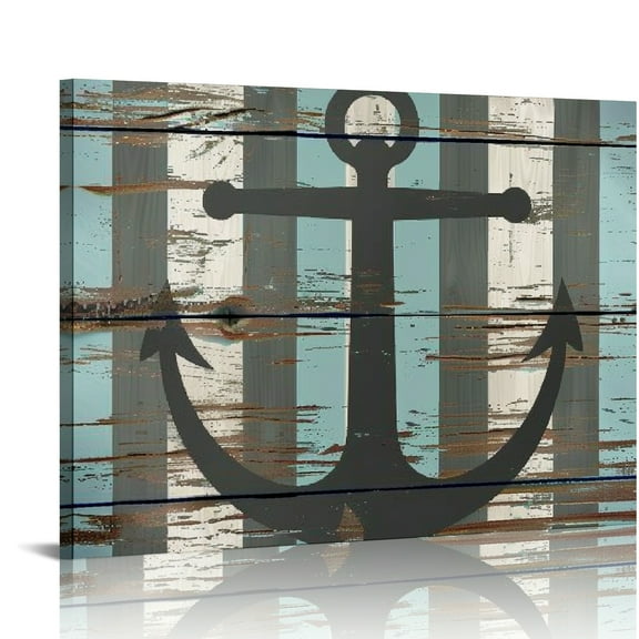 FCXZI Anchor Stripes Print On Canvas Wall Art Decor for Bedroom Kitchen Ready To Hang Home Decoration 16x12in