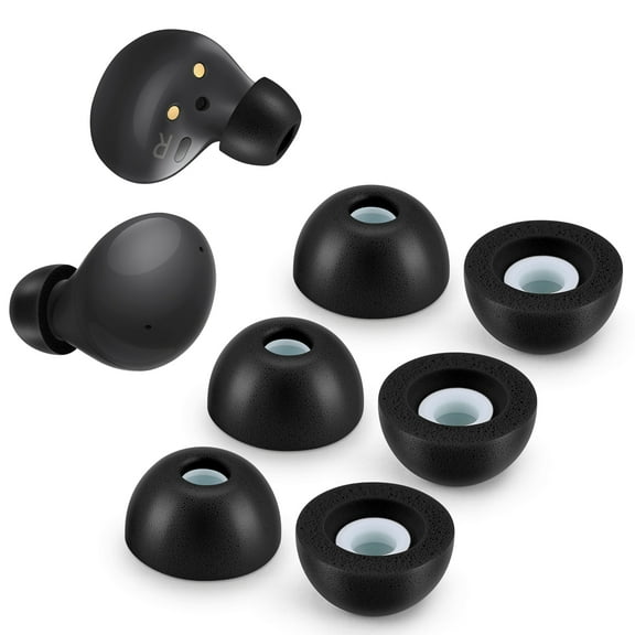 Memory Foam Tips for Samsung Galaxy Buds FE, No Silicone Eartips Pain, Anti-Slip Replacement Ear Tips, Fit in The Charging Case, Reducing Noise Earbuds, 3 Pairs (Assorted Sizes S/M/L, Black)
