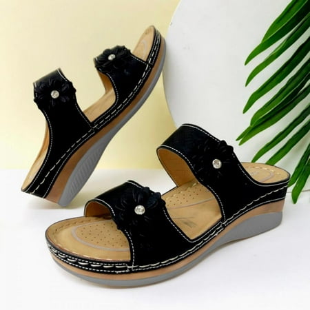 

Todqot Slippers for Women- Round Toe Sandals Women Quick-drying Summer Flat Anti-slip indoor outdoor Black 42