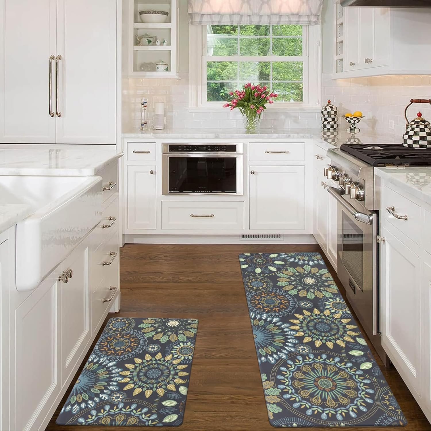 Boho Kitchen Rugs Set of 2 Anti Fatigue Mats for Kitchen Floor Cushioned Kitchen Rugs and Mats Non Skid Waterproof Kitchen Runner Comfort Standing Mat