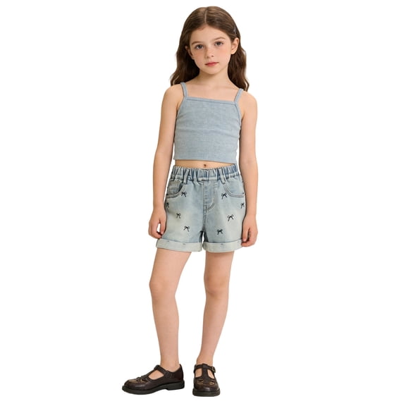 Sonxahe Toddler Girl's High Rise Denim Shorts Slim Fit Washed Summer Casual Shorts,Blue