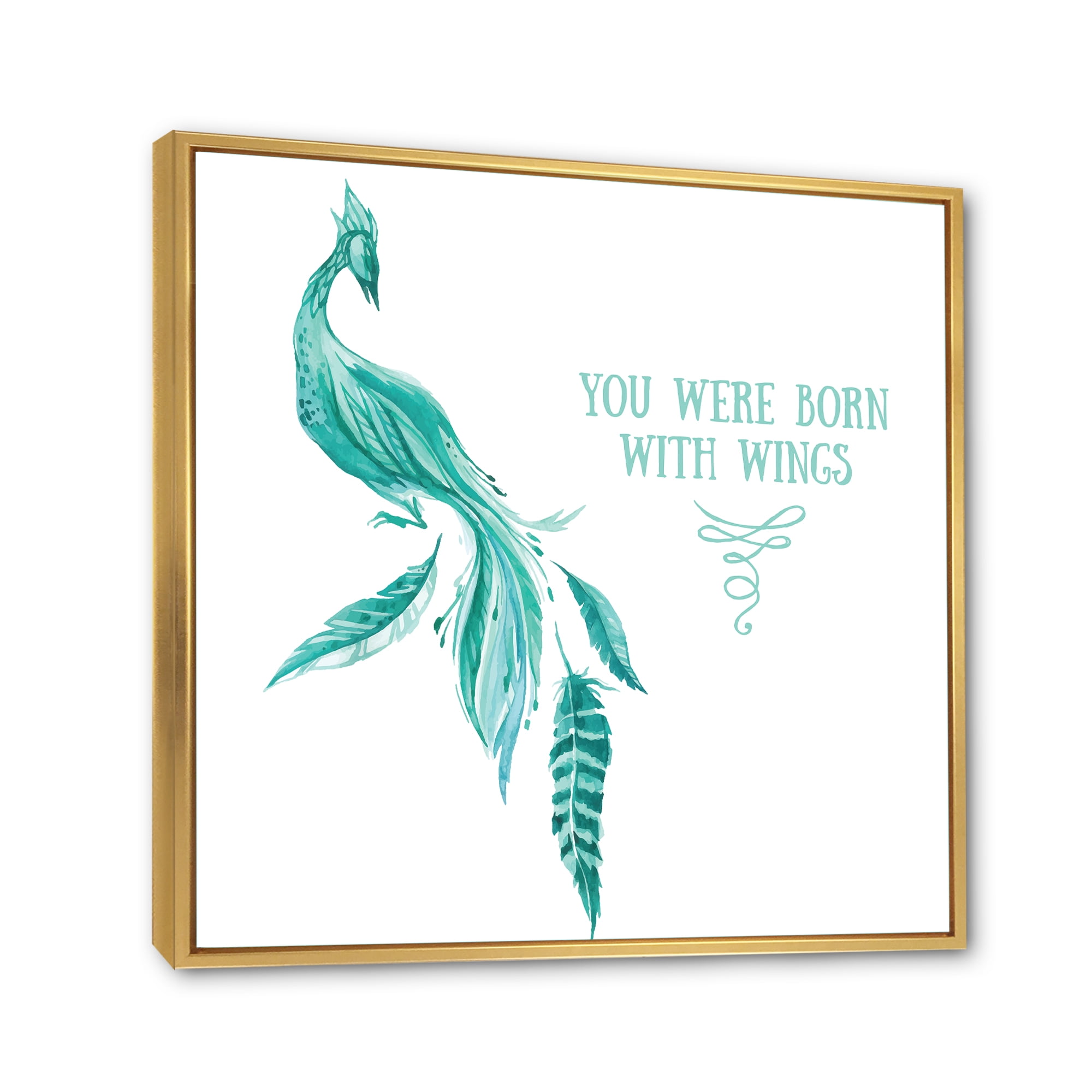Designart 'Turquoise Bird You Were Born With Wings' Traditional Framed Canvas Wall Art Print