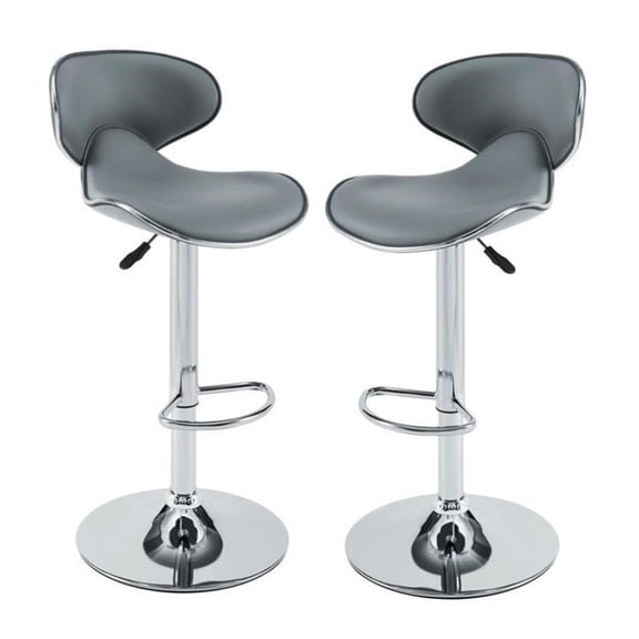 Home Square 2 Piece Rounded Back Adjustable Metal Base Barstool Set in Gray